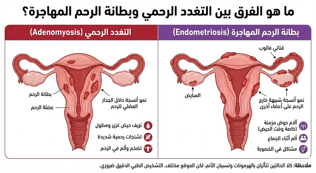 ما هو الفرق بين التغدد الرحمي وبطانة الرحم المهاجرة؟